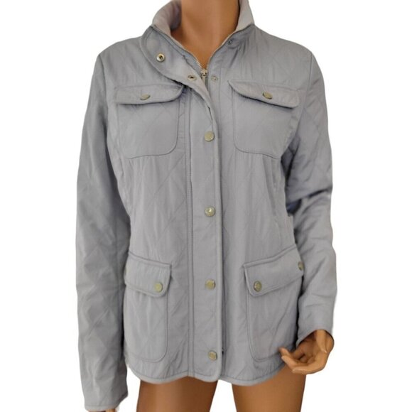 Talbots Jacket Womens Size Small Quilted Riding Silver Gray Full Zip Poc… - Picture 1 of 13